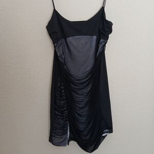 Cider Black Mini Dress Sheer Ruched Overlay Size XL